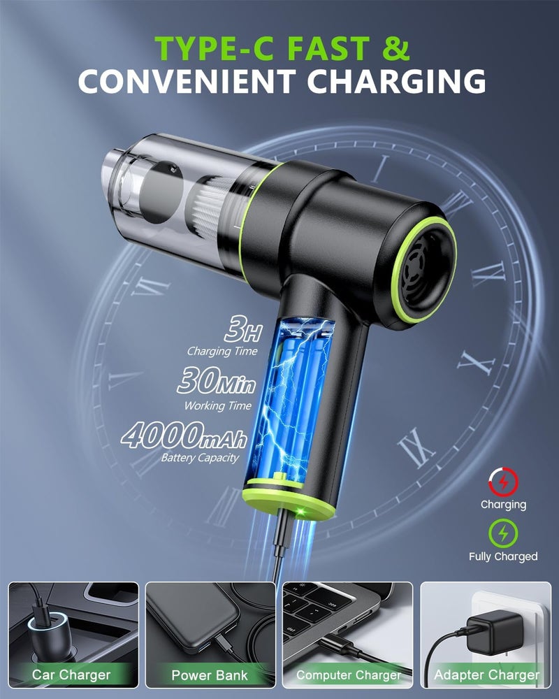 MM Handheld Car Vacuum Portable Cordless 12000PA, 2 in 1 Handheld Vacuum Cleaner and Air Duster with Multi-Nozzles and LED Light, Mini Hand Held Vacuum Rechargeable for Home, Car, Office, Pet Hair - Image 5